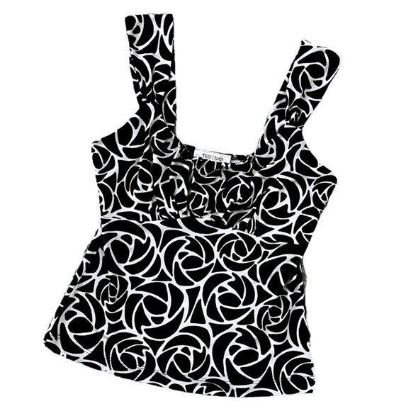 WHBM Black & White Sleeveless Silky Rosette Patterned Top Empire Waist Size XS - Picture 1 of 7